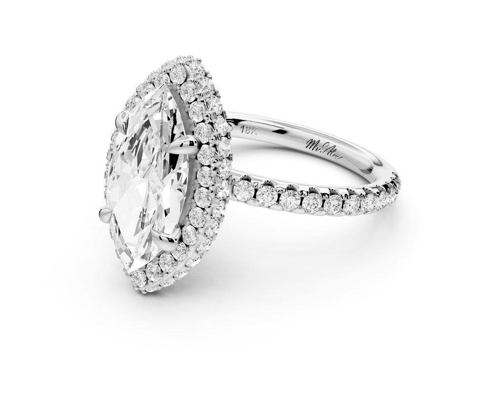 Amelie - 2ct 14k white gold marquise Diamond with Rollover Halo and Pavé engagement Ring - Mr. Alex Jewelry