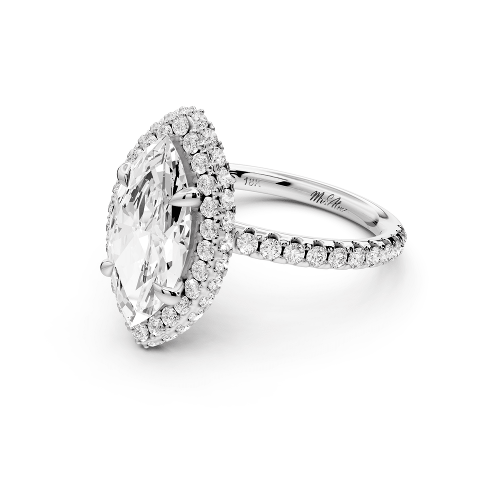 Amelie - 2ct 14k white gold marquise Diamond with Rollover Halo and Pavé engagement Ring - Mr. Alex Jewelry