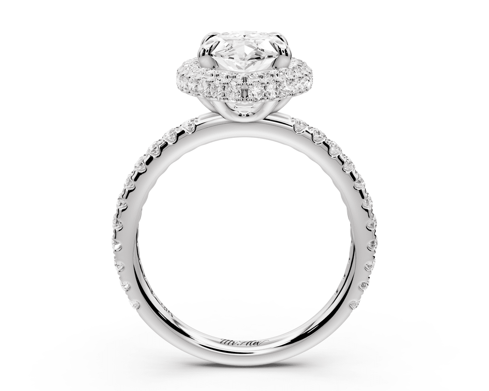 Amelie - 2ct 14k white gold marquise Diamond with Rollover Halo and Pavé engagement Ring - Mr. Alex Jewelry