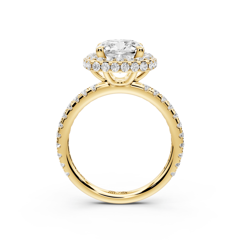 Amelie - 2ct 14k yellow gold cushion Diamond with Rollover Halo and Pavé engagement Ring - Mr. Alex Jewelry