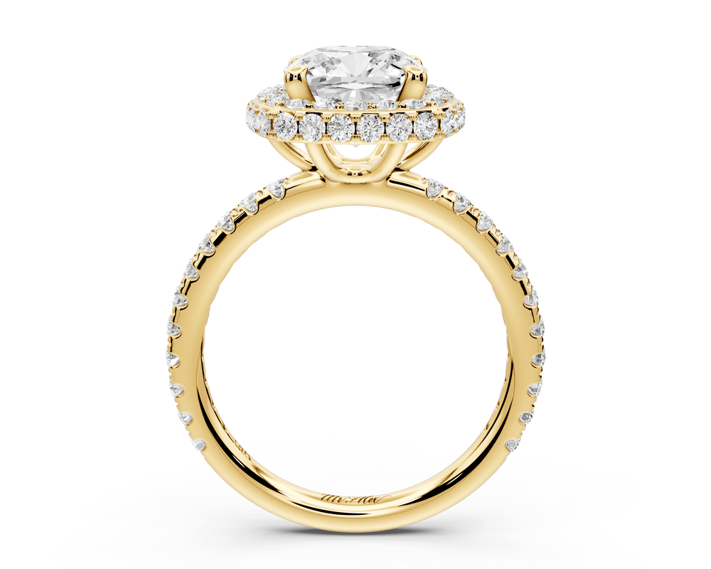 Amelie - 2ct 14k yellow gold cushion Diamond with Rollover Halo and Pavé engagement Ring - Mr. Alex Jewelry