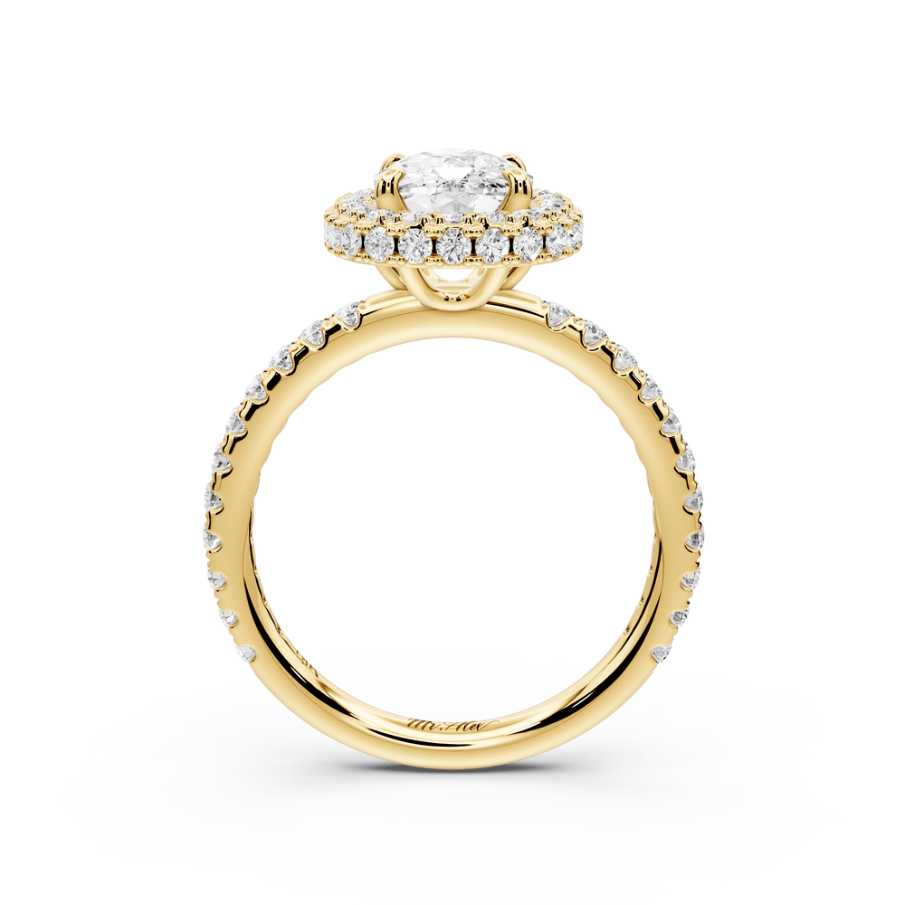Amelie - 2ct 14k yellow gold ecushion Diamond with Rollover Halo and Pavé engagement Ring - Mr. Alex Jewelry