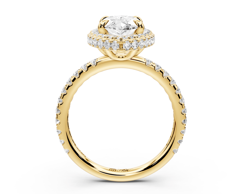 Amelie - 2ct 14k yellow gold marquise Diamond with Rollover Halo and Pavé engagement Ring - Mr. Alex Jewelry