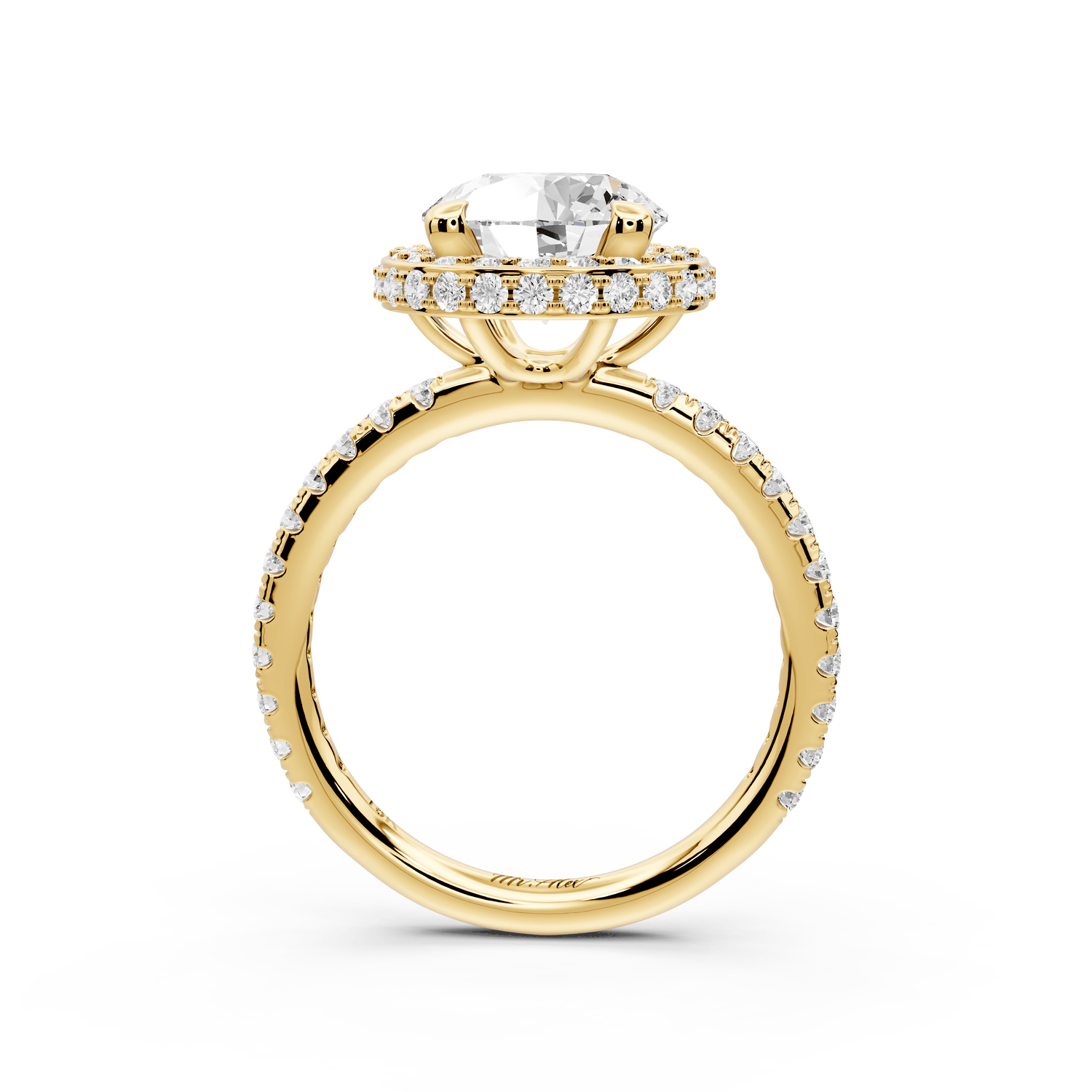 Amelie - 2ct 14k yellow gold round Diamond with Rollover Halo and Pavé Engagment Ring - Mr. Alex Jewelry