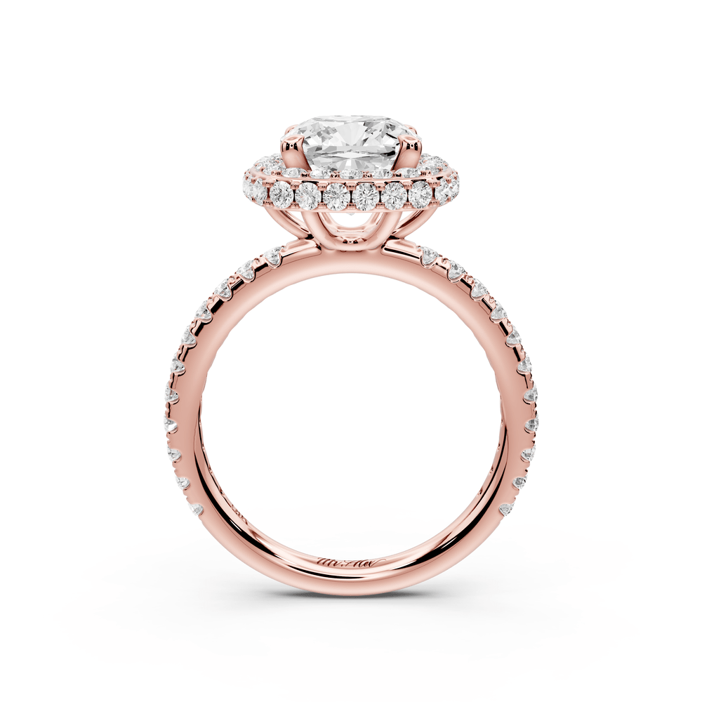 Amelie - 2ct 18k rose gold cushion Diamond with Rollover Halo and Pavé engagement Ring - Mr. Alex Jewelry