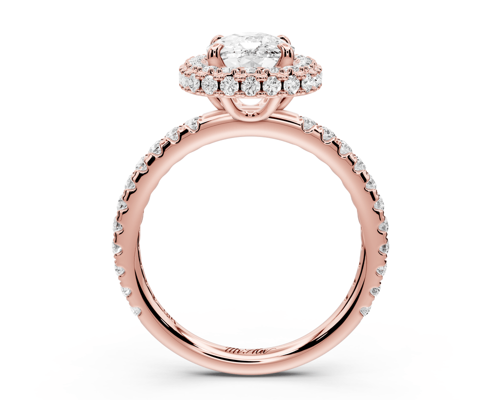 Amelie - 2ct 18k rose gold ecushion Diamond with Rollover Halo and Pavé engagement Ring - Mr. Alex Jewelry