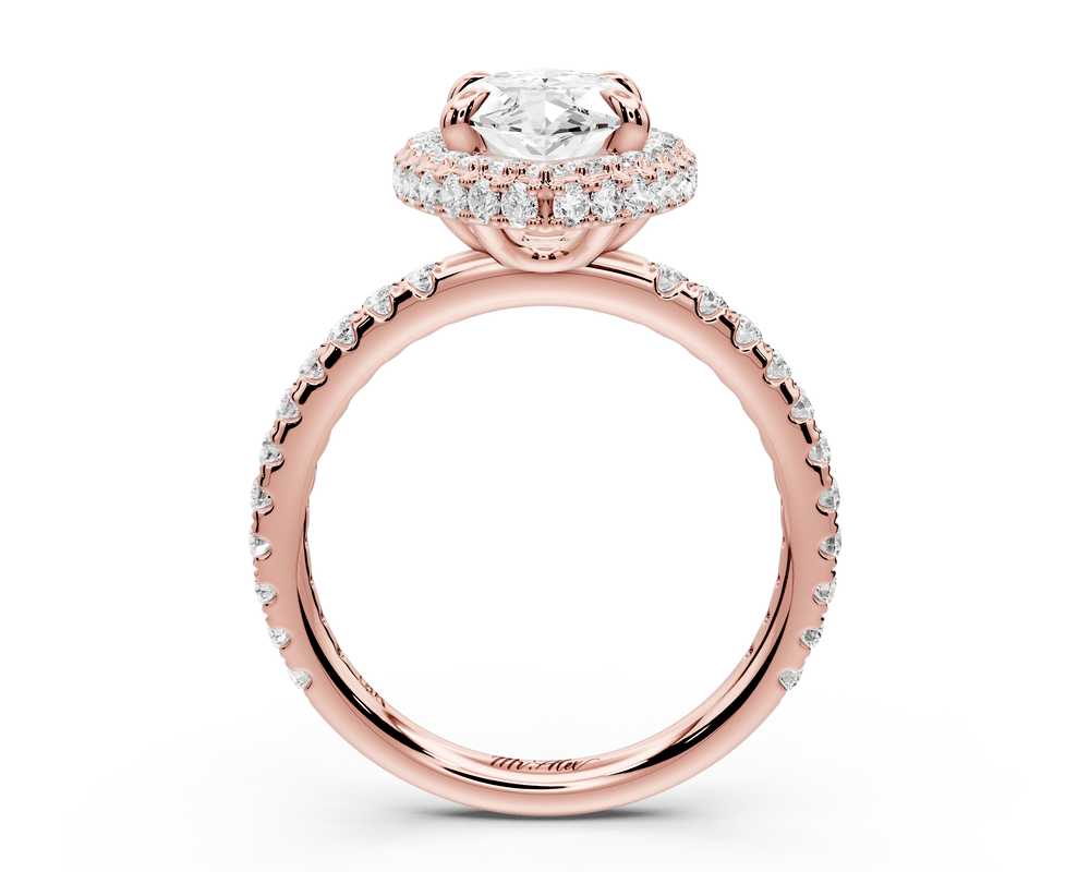 Amelie - 2ct 18k rose gold marquise Diamond with Rollover Halo and Pavé engagement Ring - Mr. Alex Jewelry