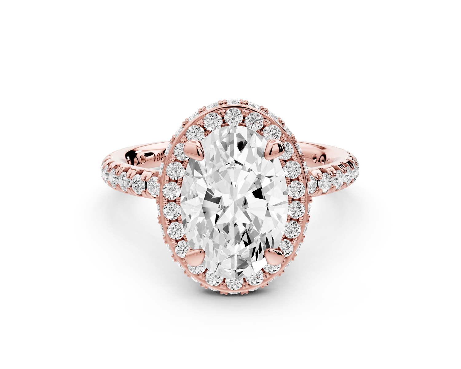Amelie - 2ct 18k rose gold oval Diamond with Rollover Halo and Pavé Engagement Ring - Mr. Alex Jewelry