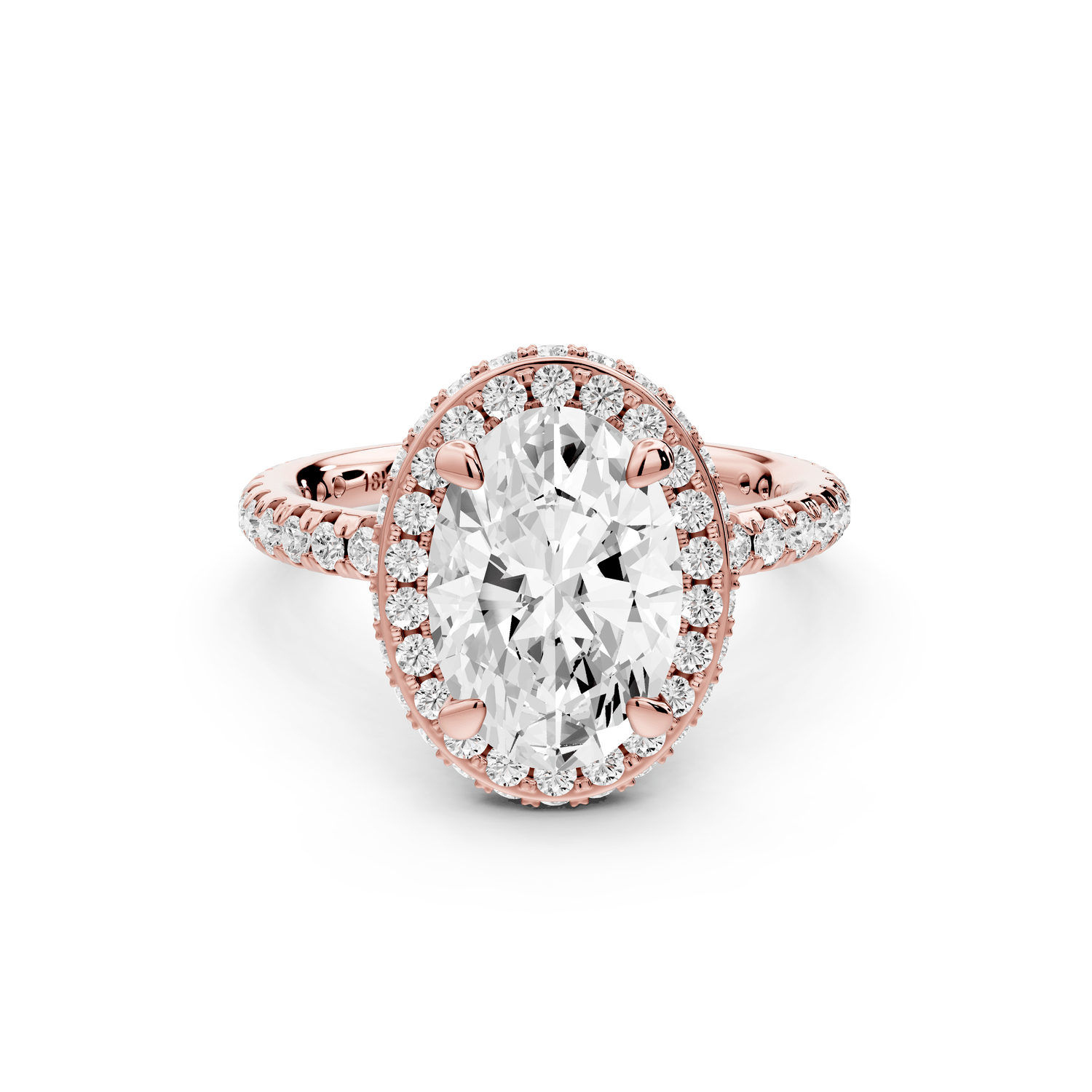 Amelie - 2ct 18k rose gold oval Diamond with Rollover Halo and Pavé Engagement Ring - Mr. Alex Jewelry