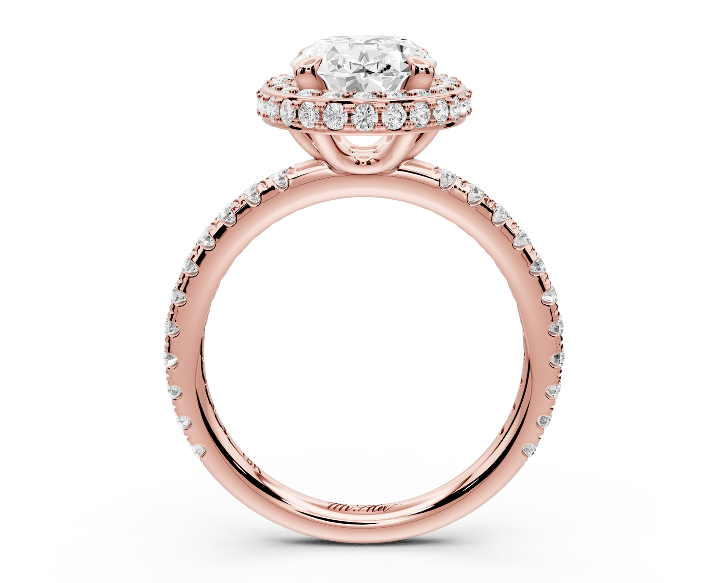 Amelie - 2ct 18k rose gold oval Diamond with Rollover Halo and Pavé Engagement Ring - Mr. Alex Jewelry