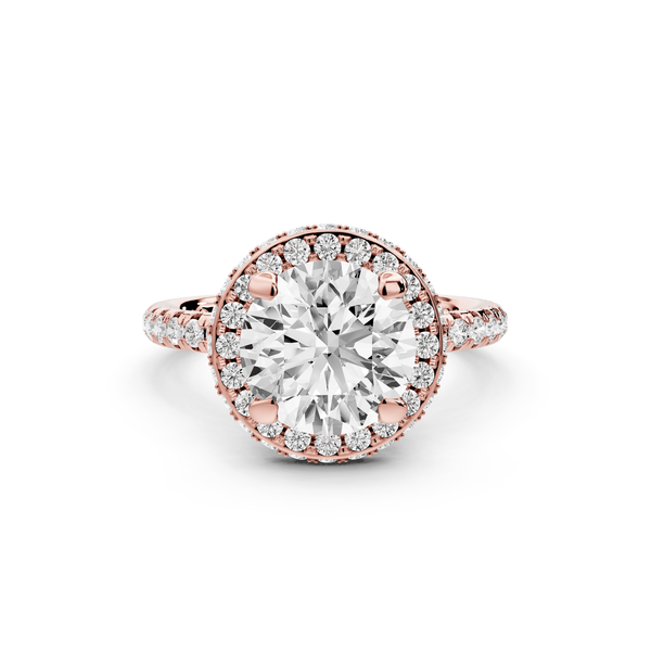 Amelie - 2ct 18k rose gold round Diamond with Rollover Halo and Pavé Engagment Ring - Mr. Alex Jewelry