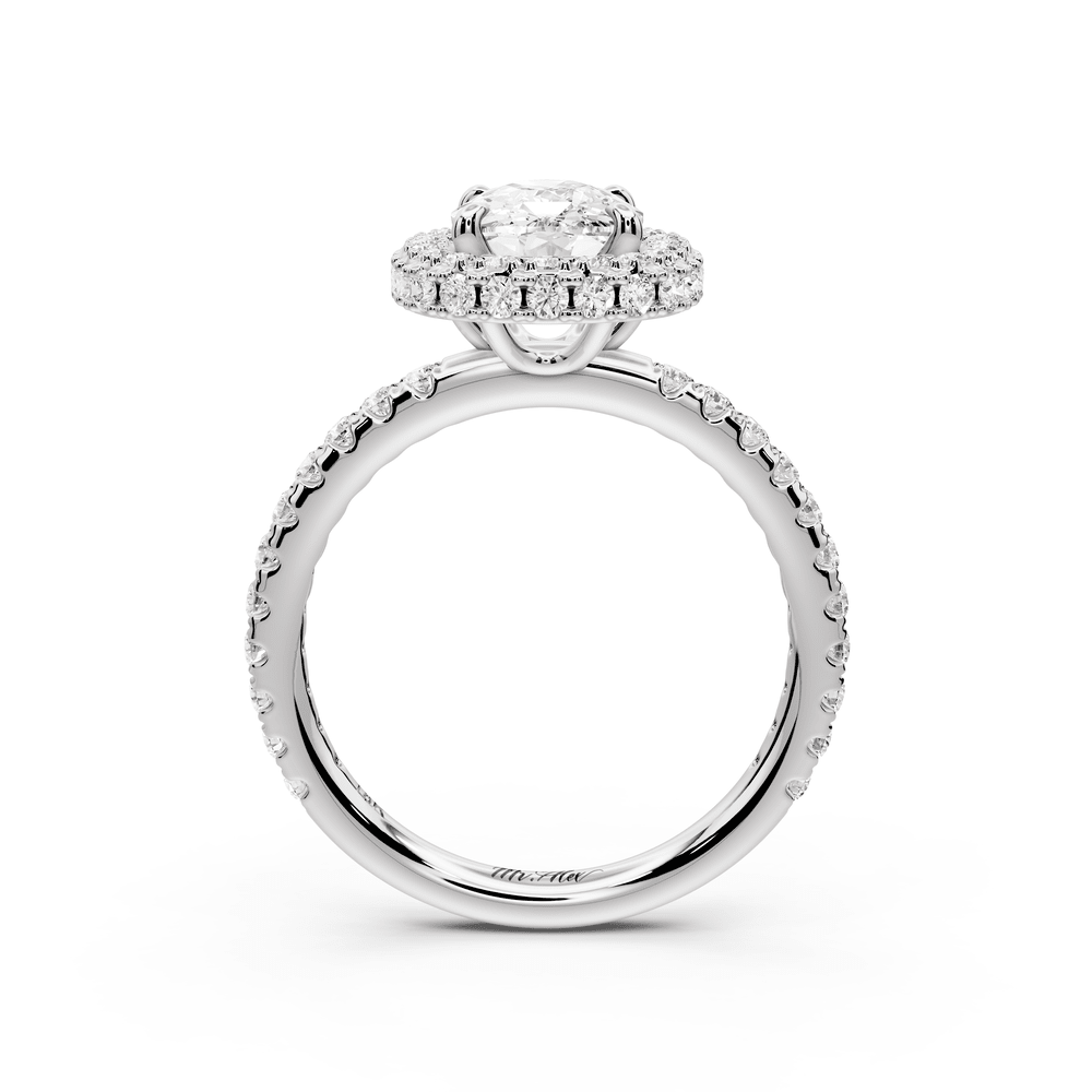 Amelie - 2ct 18k white gold ecushion Diamond with Rollover Halo and Pavé engagement Ring - Mr. Alex Jewelry