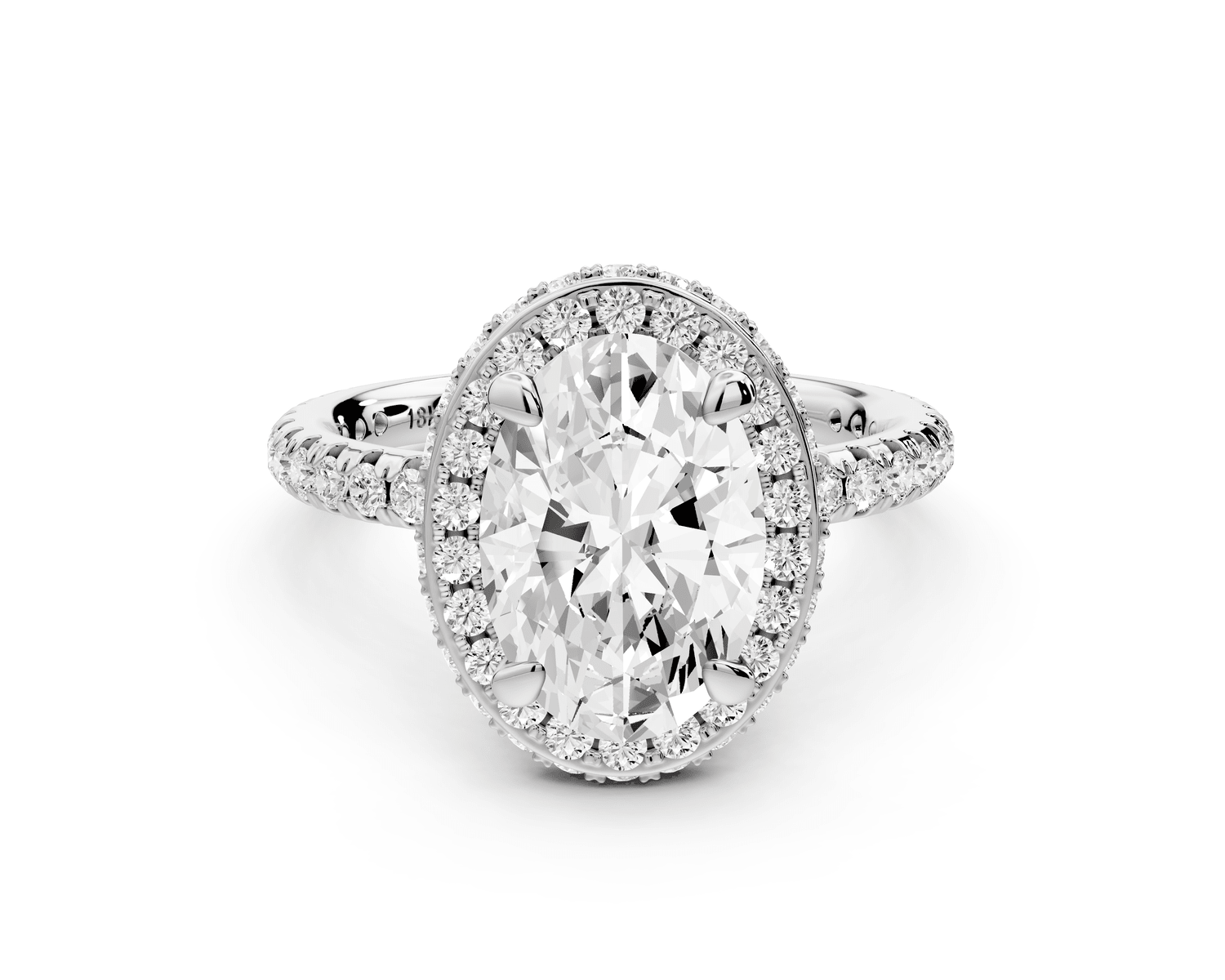 Amelie - 2ct 18k white gold oval Diamond with Rollover Halo and Pavé Engagement Ring - Mr. Alex Jewelry