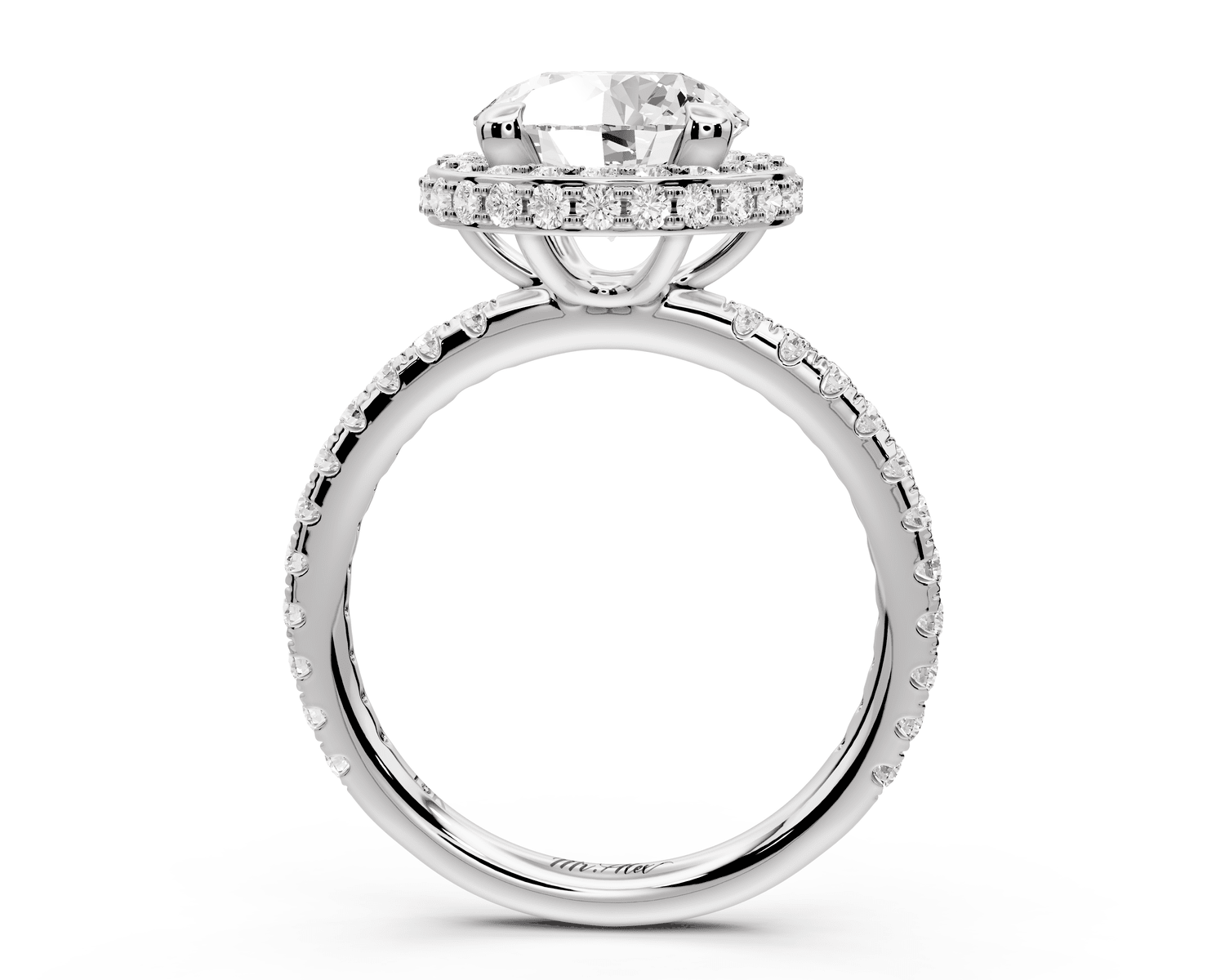 Amelie - 2ct 18k white gold round Diamond with Rollover Halo and Pavé Engagment Ring - Mr. Alex Jewelry