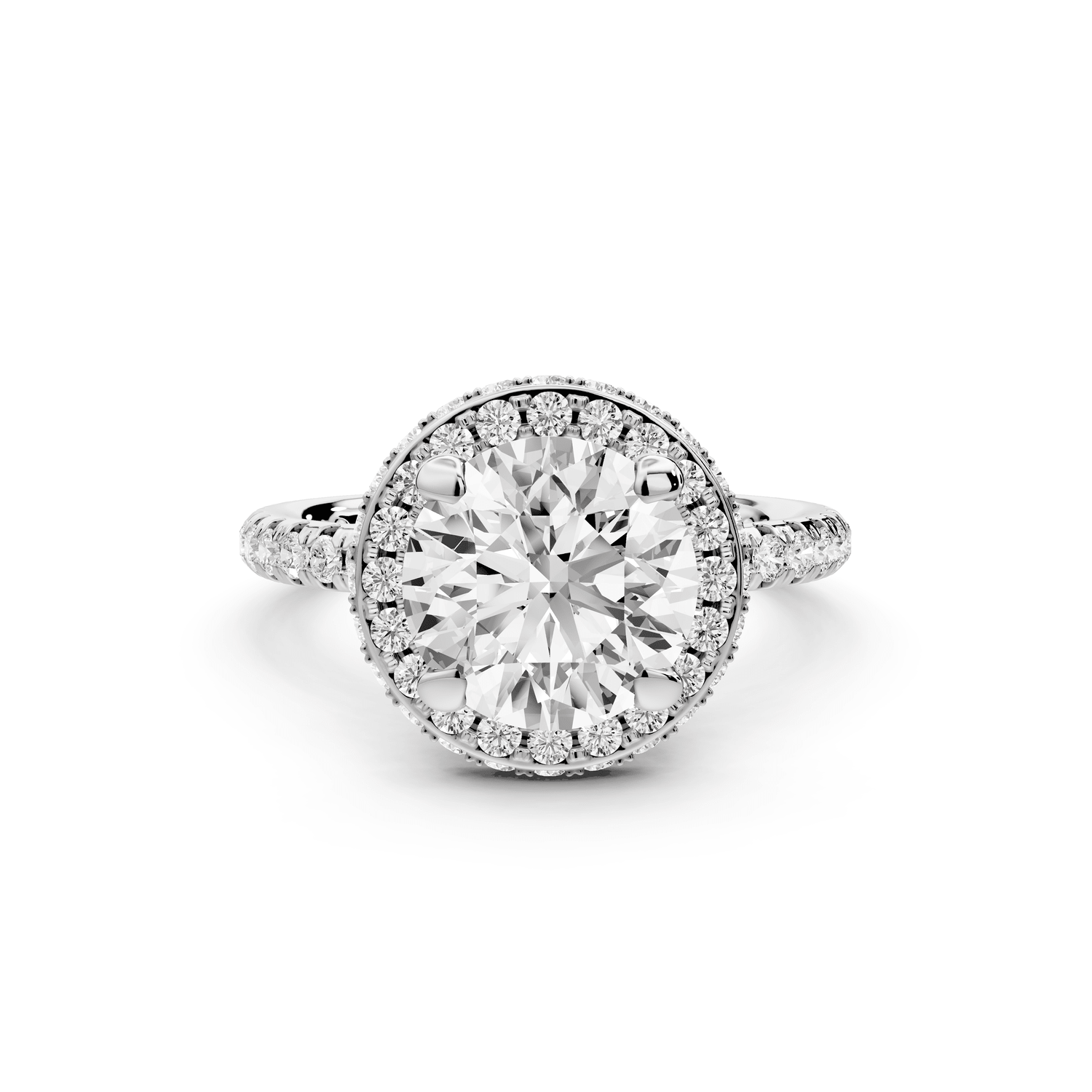 Amelie - 2ct 18k white gold round Diamond with Rollover Halo and Pavé Engagment Ring - Mr. Alex Jewelry