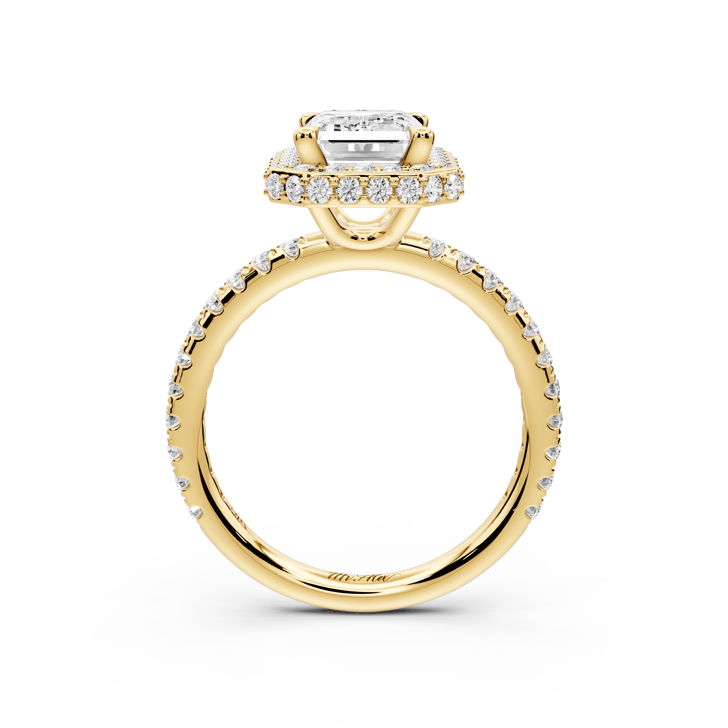 Amelie - 2ct 18k yellow gold emerald Diamond with Rollover Halo and Pavé Engagement Ring - Mr. Alex Jewelry