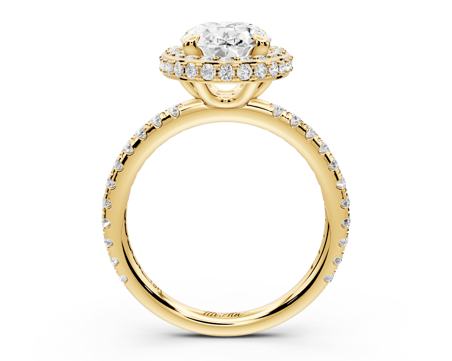 Amelie - 2ct 18k yellow gold oval Diamond with Rollover Halo and Pavé Engagement Ring - Mr. Alex Jewelry