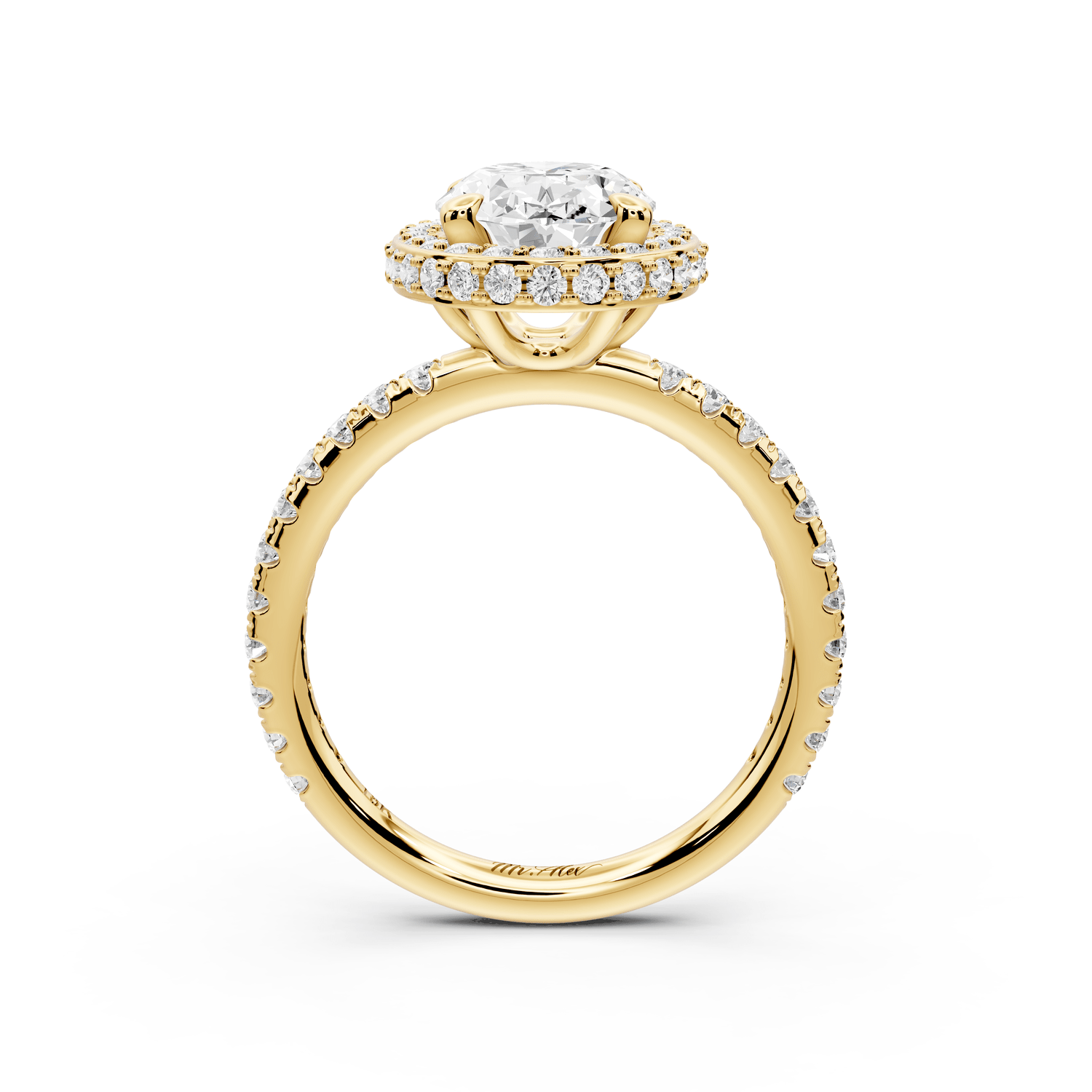 Amelie - 2ct 18k yellow gold oval Diamond with Rollover Halo and Pavé Engagement Ring - Mr. Alex Jewelry
