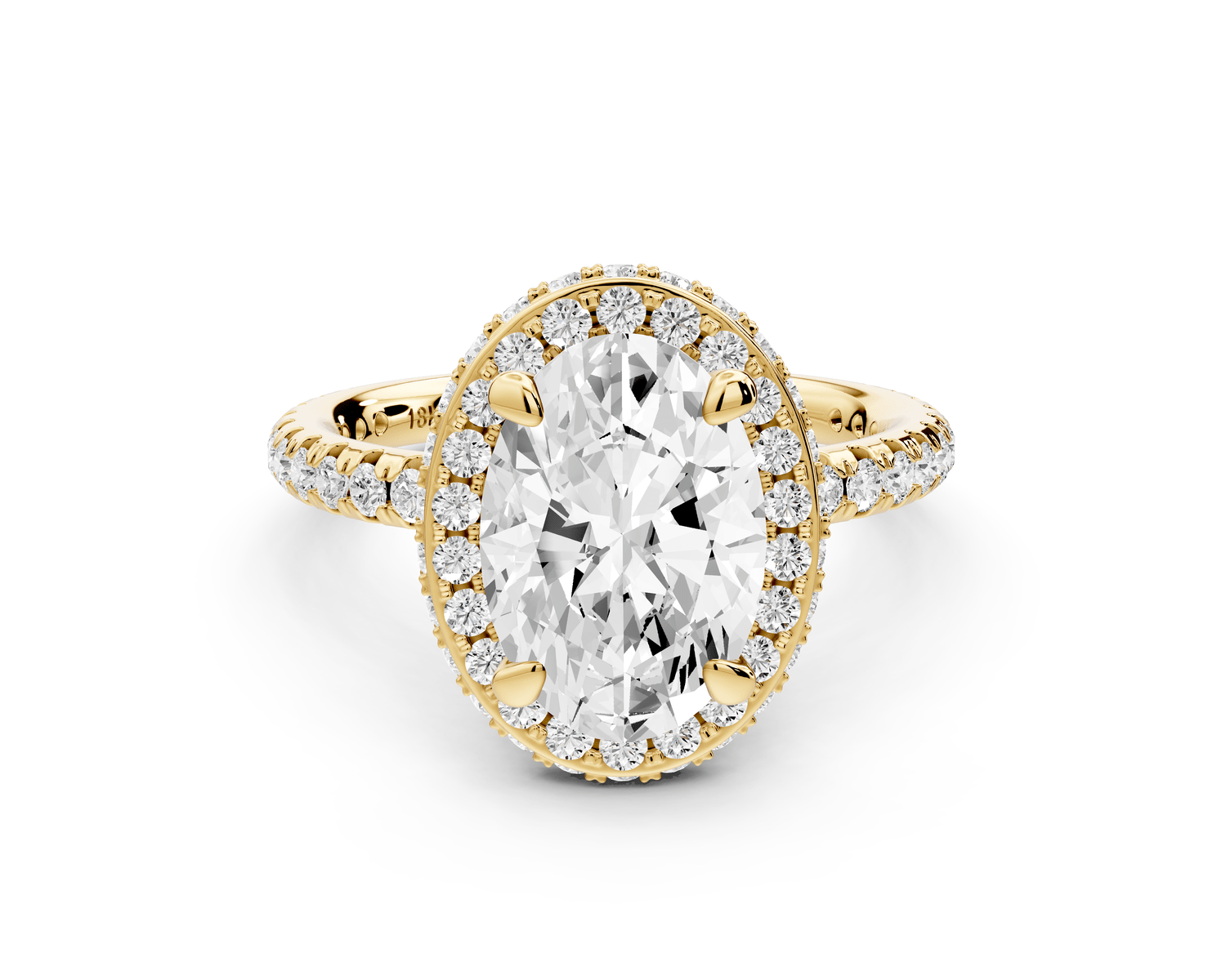Amelie - 2ct 18k yellow gold oval Diamond with Rollover Halo and Pavé Engagement Ring - Mr. Alex Jewelry