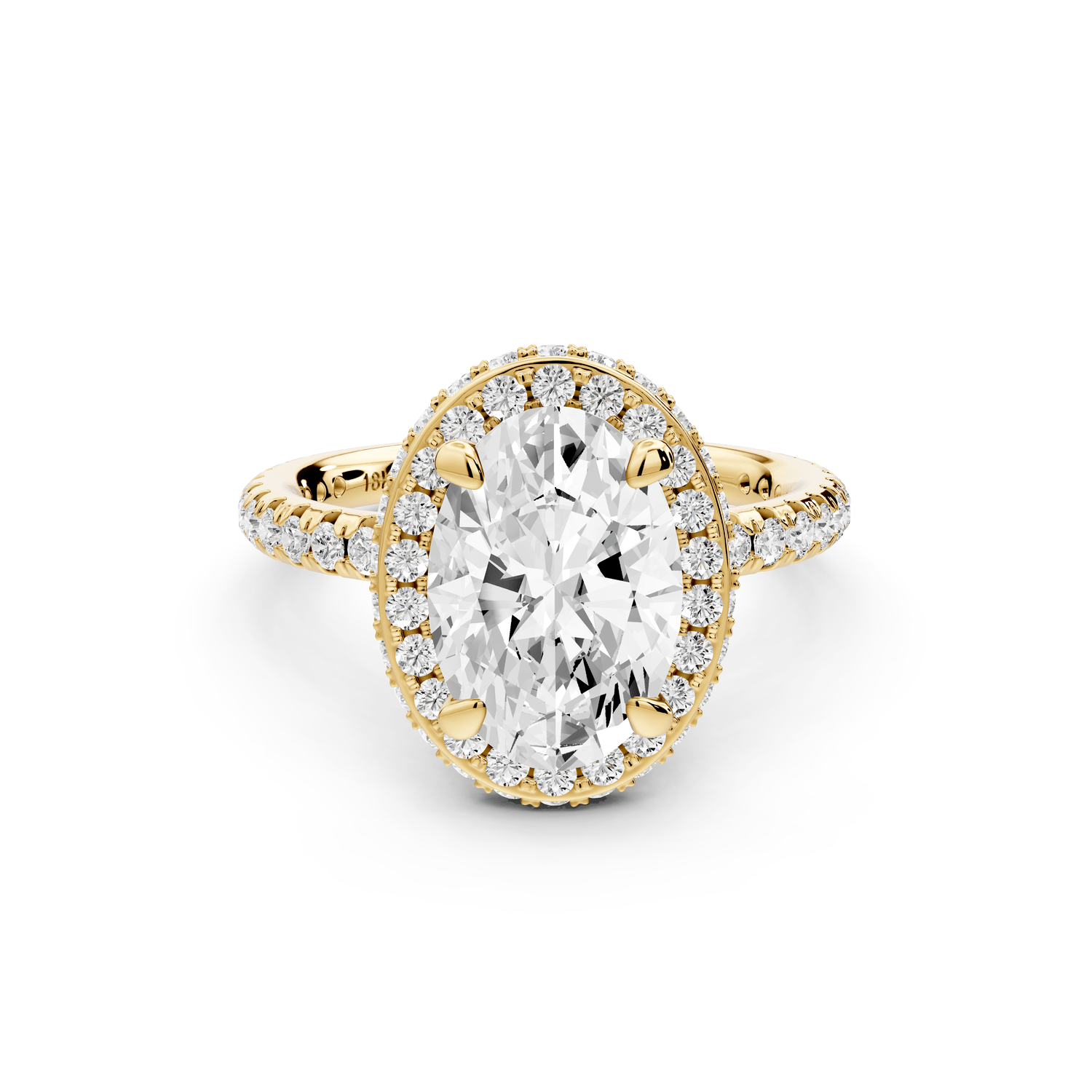 Amelie - 2ct 18k yellow gold oval Diamond with Rollover Halo and Pavé Engagement Ring - Mr. Alex Jewelry