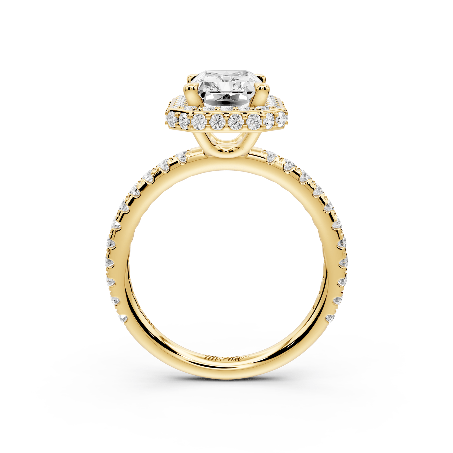 Amelie - 2ct 18k yellow gold radiant Diamond with Rollover Halo and Pavé engagement Ring - Mr. Alex Jewelry