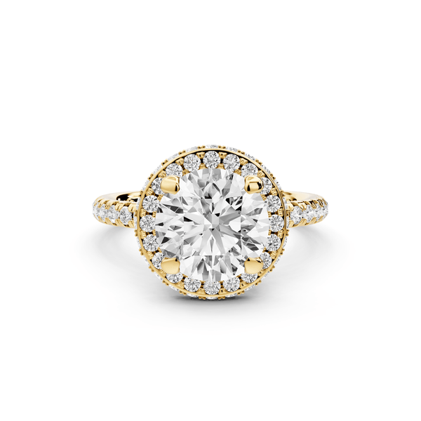Amelie - 2ct 18k yellow gold round Diamond with Rollover Halo and Pavé Engagment Ring - Mr. Alex Jewelry