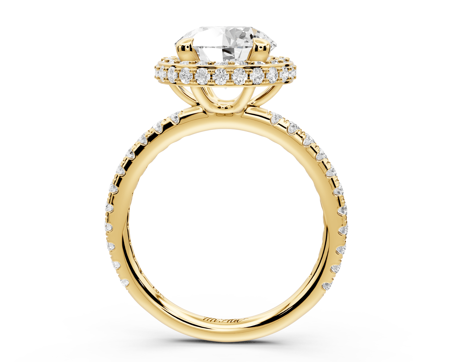 Amelie - 2ct 18k yellow gold round Diamond with Rollover Halo and Pavé Engagment Ring - Mr. Alex Jewelry