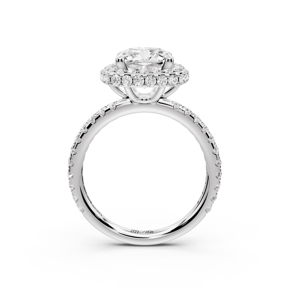 Amelie - 2ct platinum cushion Diamond with Rollover Halo and Pavé engagement Ring - Mr. Alex Jewelry
