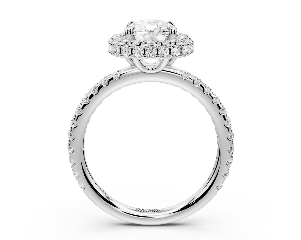 Amelie - 2ct platinum ecushion Diamond with Rollover Halo and Pavé engagement Ring - Mr. Alex Jewelry