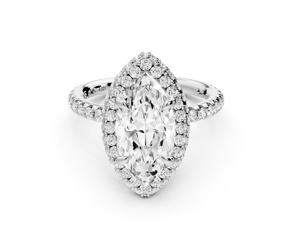 Amelie - 2ct platinum marquise Diamond with Rollover Halo and Pavé engagement Ring - Mr. Alex Jewelry