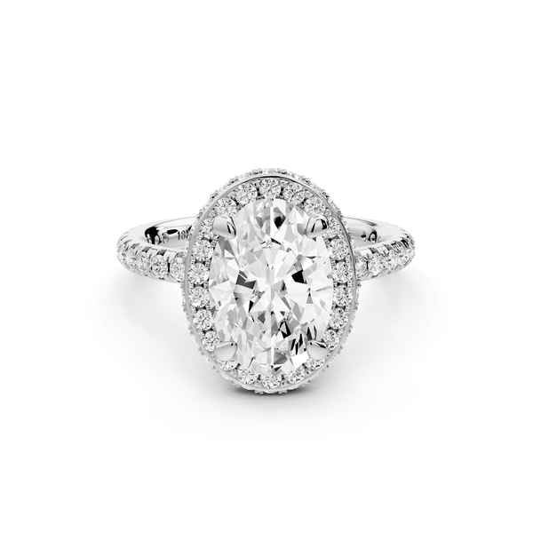 Amelie - 2ct platinum oval Diamond with Rollover Halo and Pavé Engagement Ring - Mr. Alex Jewelry