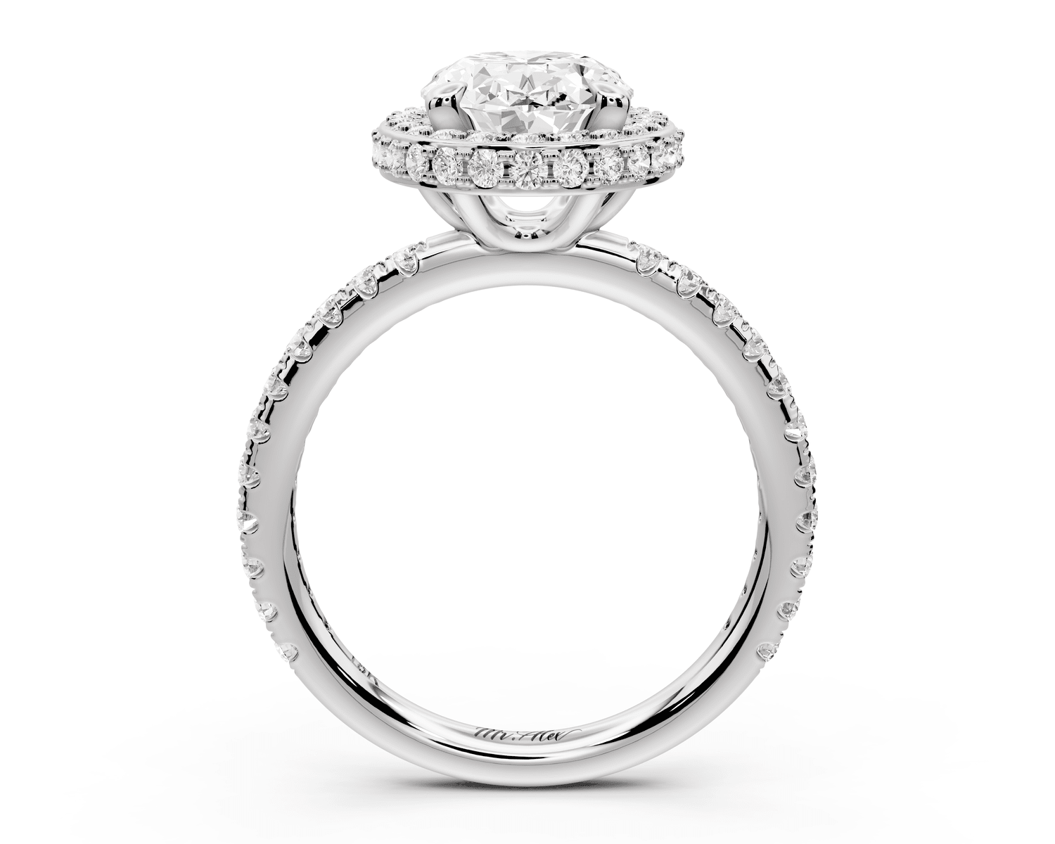 Amelie - 2ct platinum oval Diamond with Rollover Halo and Pavé Engagement Ring - Mr. Alex Jewelry