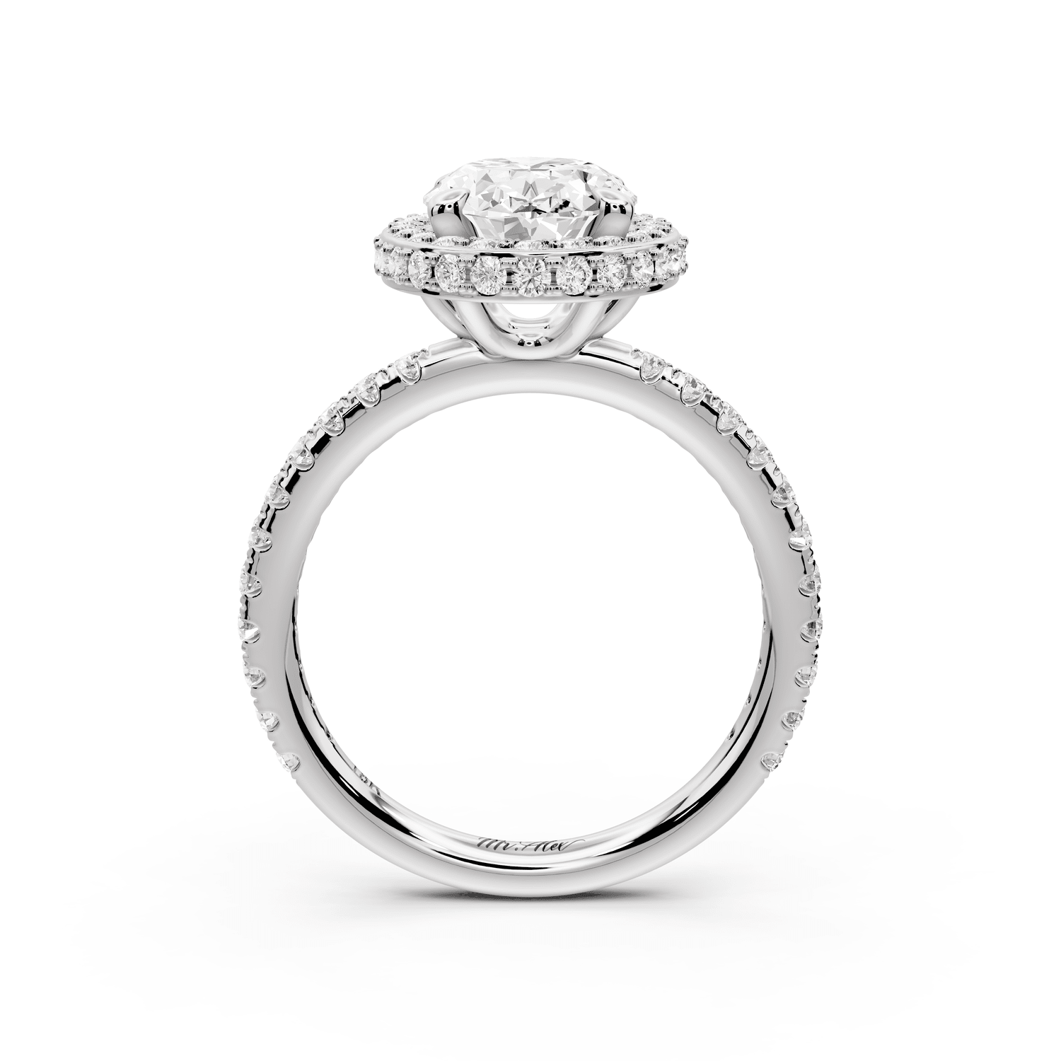 Amelie - 2ct platinum oval Diamond with Rollover Halo and Pavé Engagement Ring - Mr. Alex Jewelry