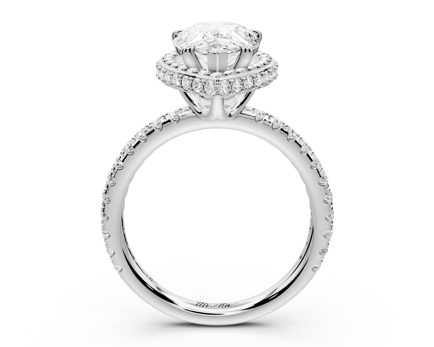 Amelie - 2ct platinum pear Diamond with Rollover Halo and Pavé Engagement Ring - Mr. Alex Jewelry