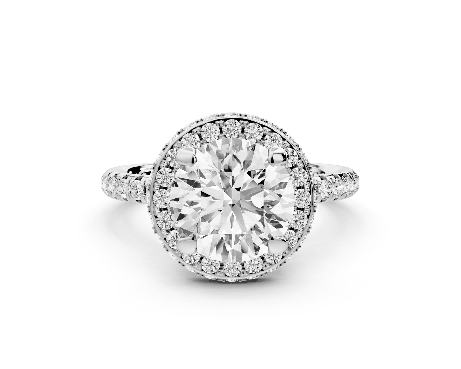 Amelie - 2ct platinum round Diamond with Rollover Halo and Pavé Engagment Ring - Mr. Alex Jewelry