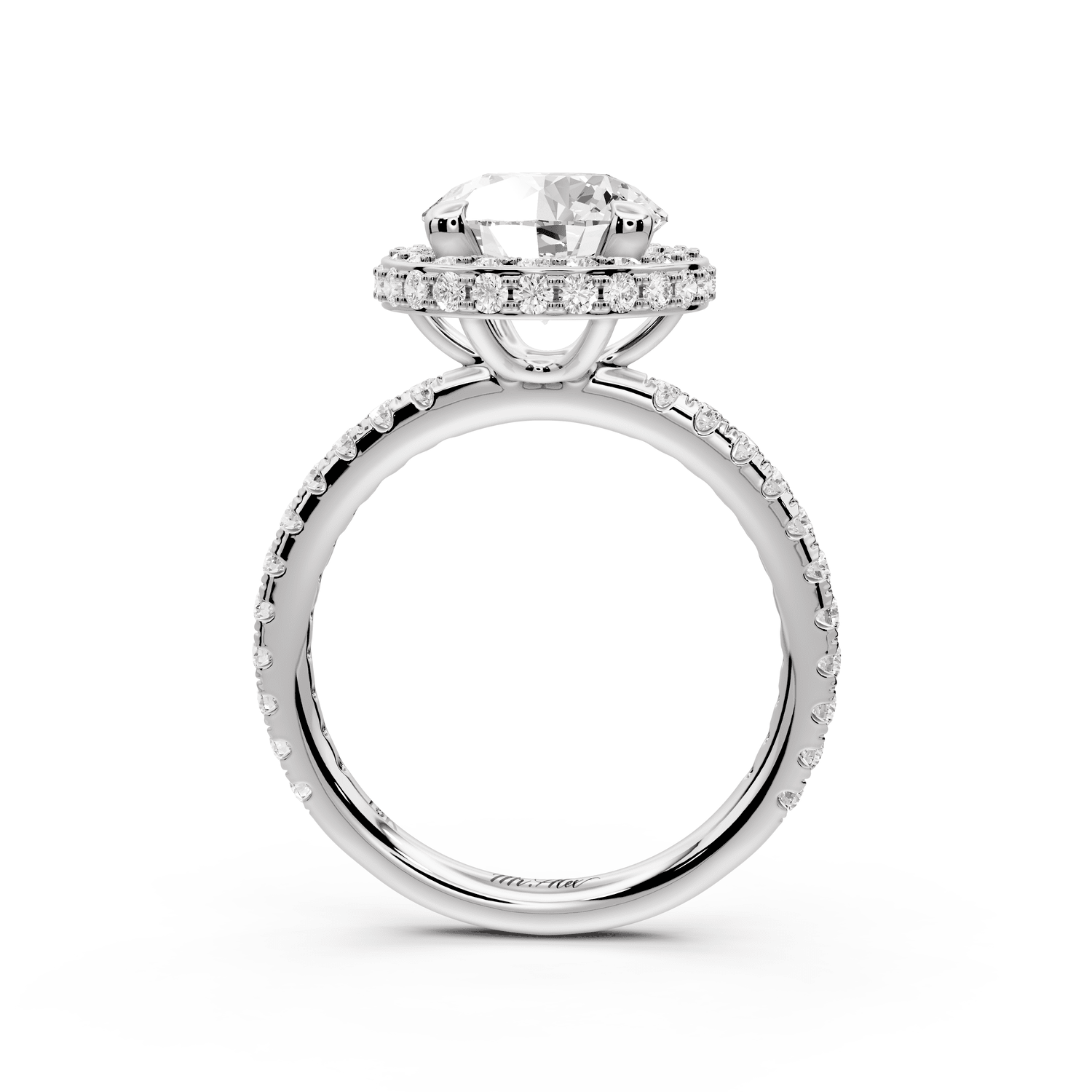 Amelie - 2ct platinum round Diamond with Rollover Halo and Pavé Engagment Ring - Mr. Alex Jewelry
