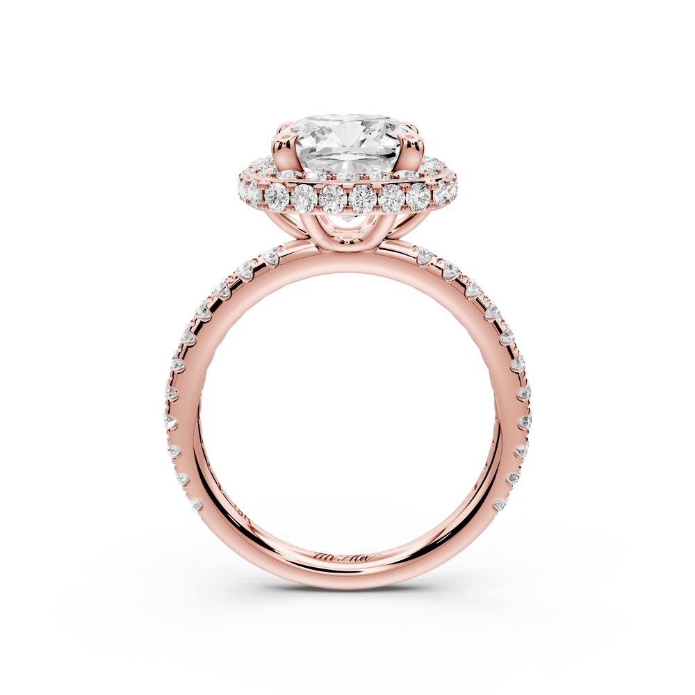 Amelie - 3ct 14k rose gold cushion Diamond with Rollover Halo and Pavé engagement Ring - Mr. Alex Jewelry