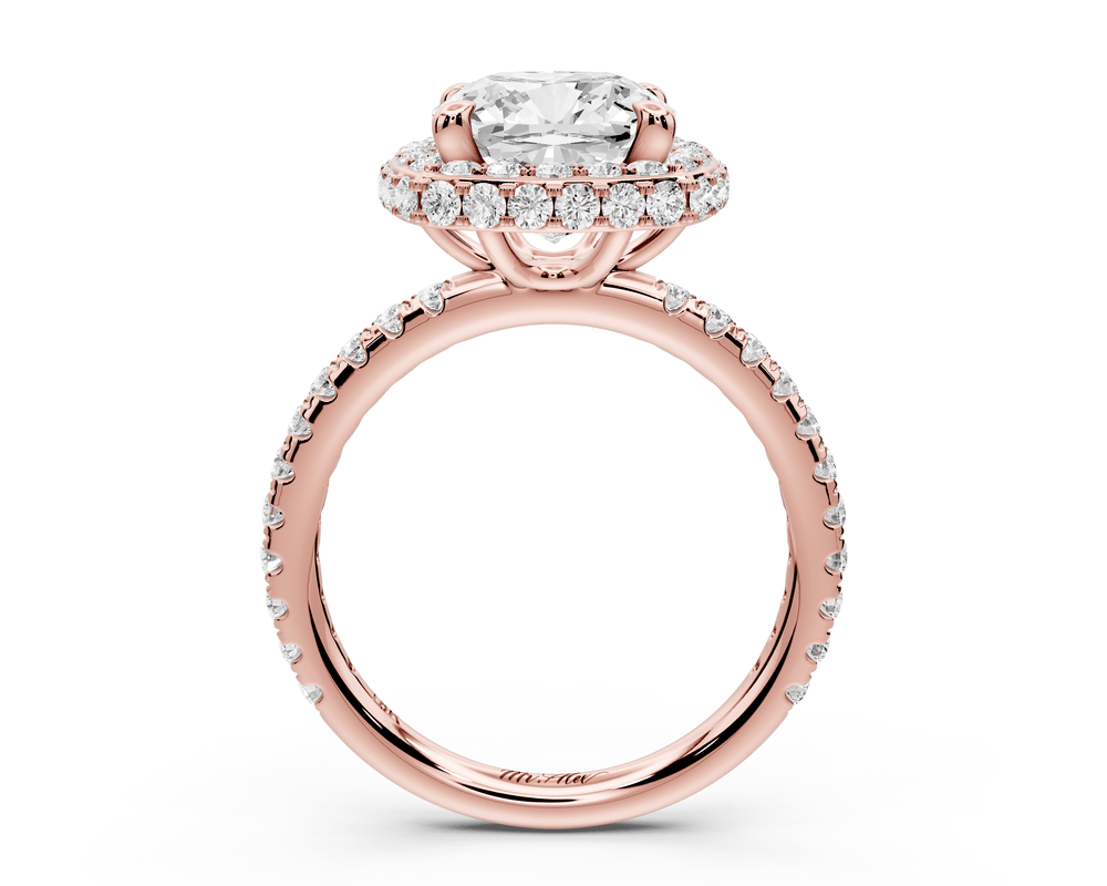 Amelie - 3ct 14k rose gold cushion Diamond with Rollover Halo and Pavé engagement Ring - Mr. Alex Jewelry