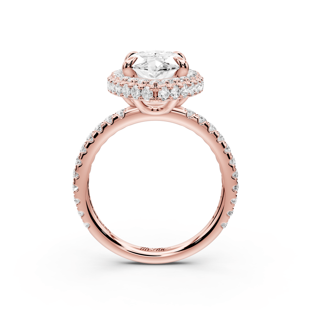 Amelie - 3ct 14k rose gold marquise Diamond with Rollover Halo and Pavé engagement Ring - Mr. Alex Jewelry