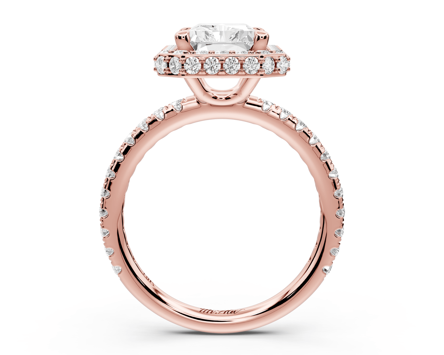 Amelie - 3ct 14k rose gold radiant Diamond with Rollover Halo and Pavé engagement Ring - Mr. Alex Jewelry