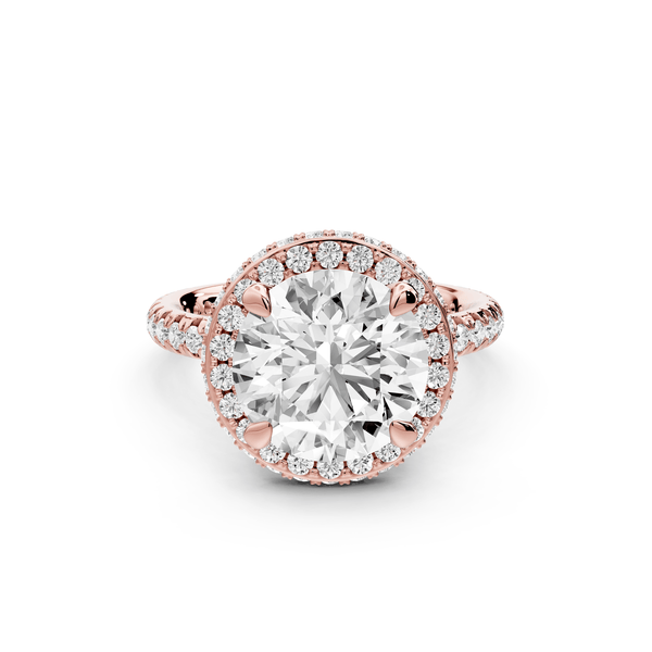 Amelie - 3ct 14k rose gold round Diamond with Rollover Halo and Pavé Engagment Ring - Mr. Alex Jewelry