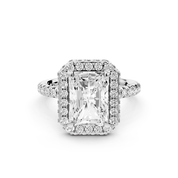 Amelie - 3ct 14k white gold radiant Diamond with Rollover Halo and Pavé engagement Ring - Mr. Alex Jewelry