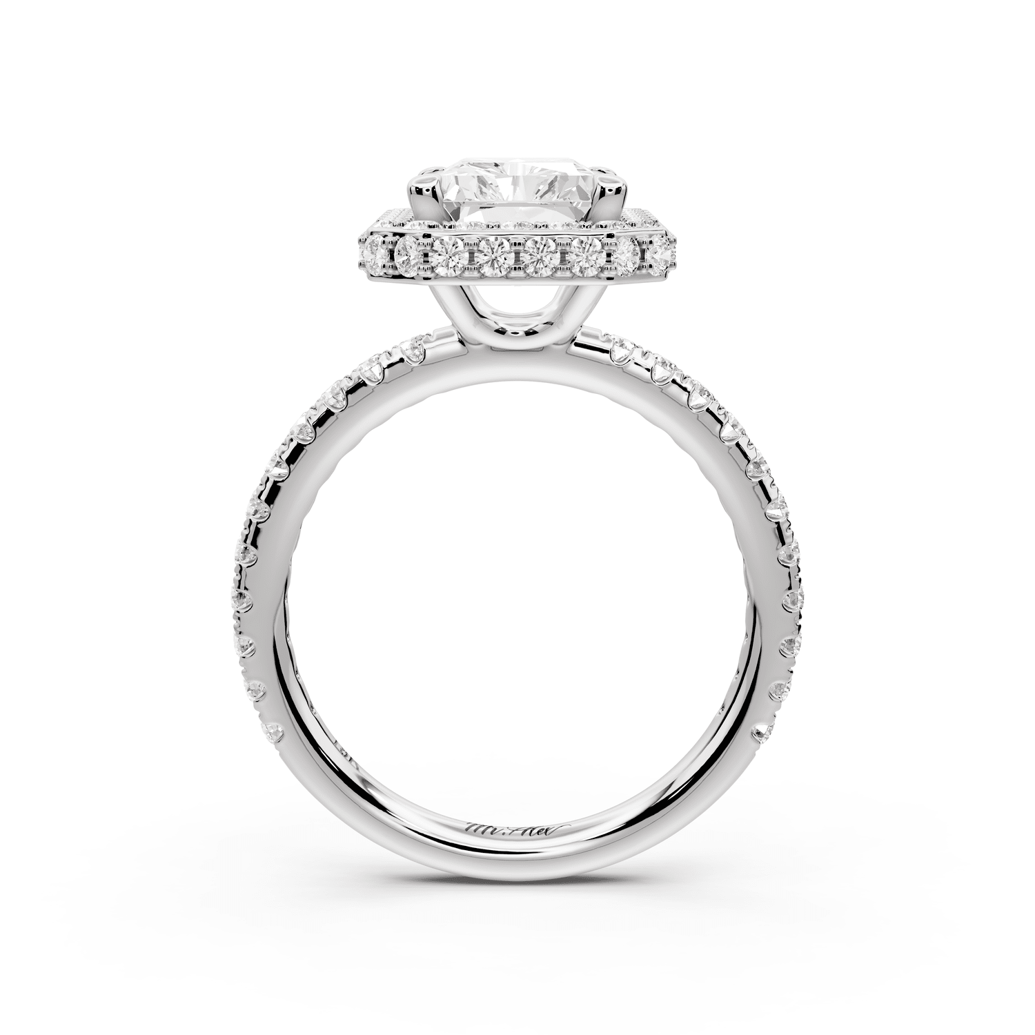 Amelie - 3ct 14k white gold radiant Diamond with Rollover Halo and Pavé engagement Ring - Mr. Alex Jewelry