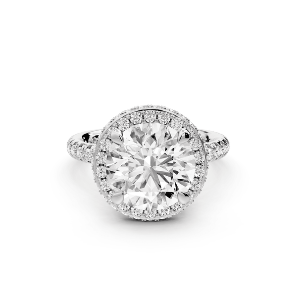 Amelie - 3ct 14k white gold round Diamond with Rollover Halo and Pavé Engagment Ring - Mr. Alex Jewelry