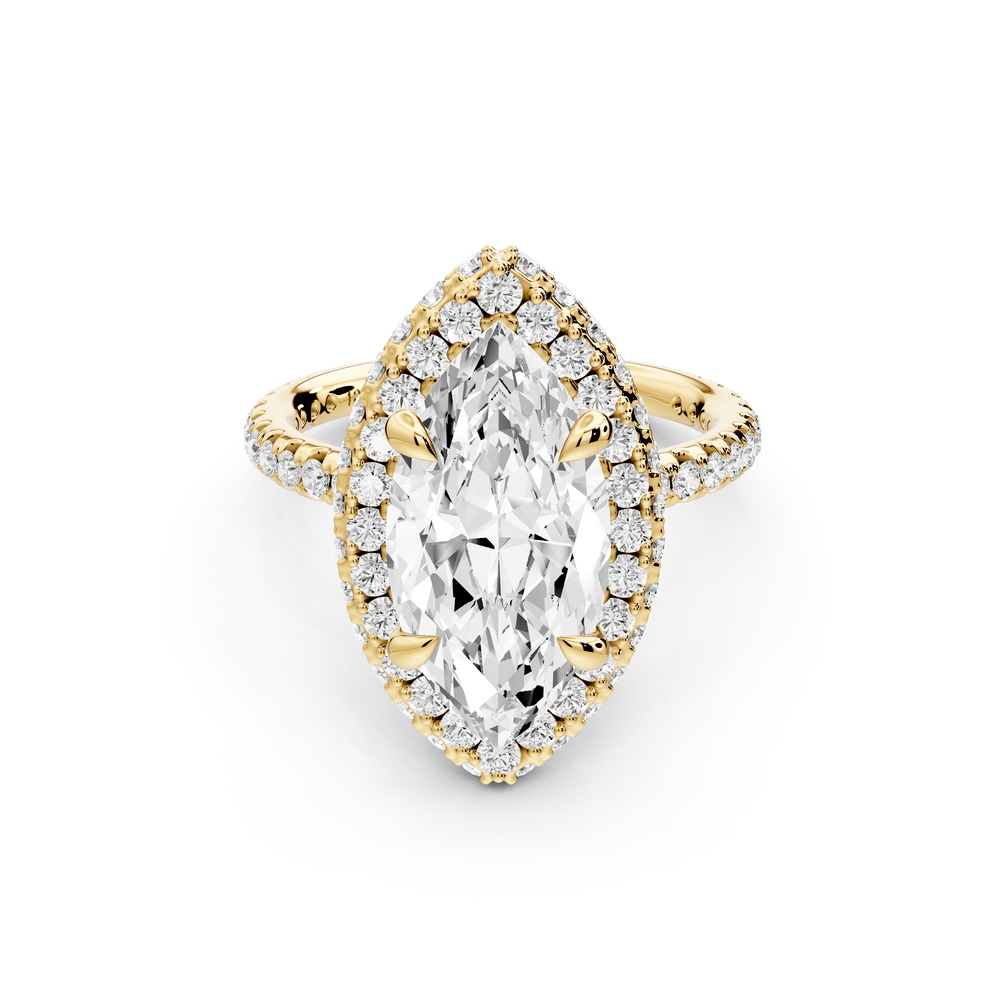 Amelie - 3ct 14k yellow gold marquise Diamond with Rollover Halo and Pavé engagement Ring - Mr. Alex Jewelry