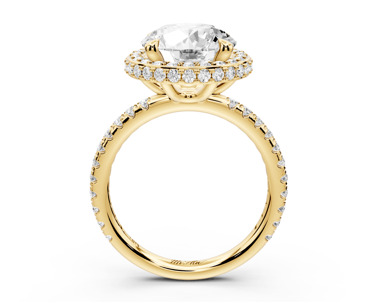 Amelie - 3ct 14k yellow gold round Diamond with Rollover Halo and Pavé Engagment Ring - Mr. Alex Jewelry