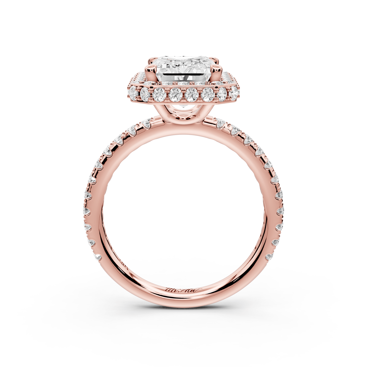 Amelie - 3ct 18k rose gold emerald Diamond with Rollover Halo and Pavé Engagement Ring - Mr. Alex Jewelry