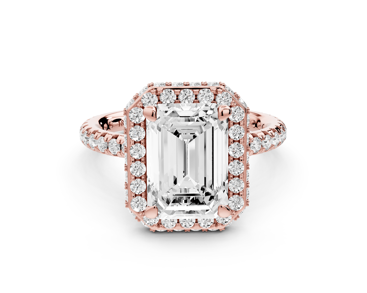 Amelie - 3ct 18k rose gold emerald Diamond with Rollover Halo and Pavé Engagement Ring - Mr. Alex Jewelry