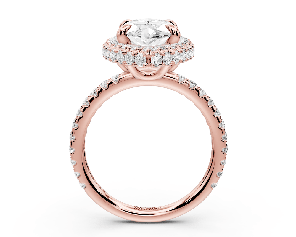 Amelie - 3ct 18k rose gold marquise Diamond with Rollover Halo and Pavé engagement Ring - Mr. Alex Jewelry