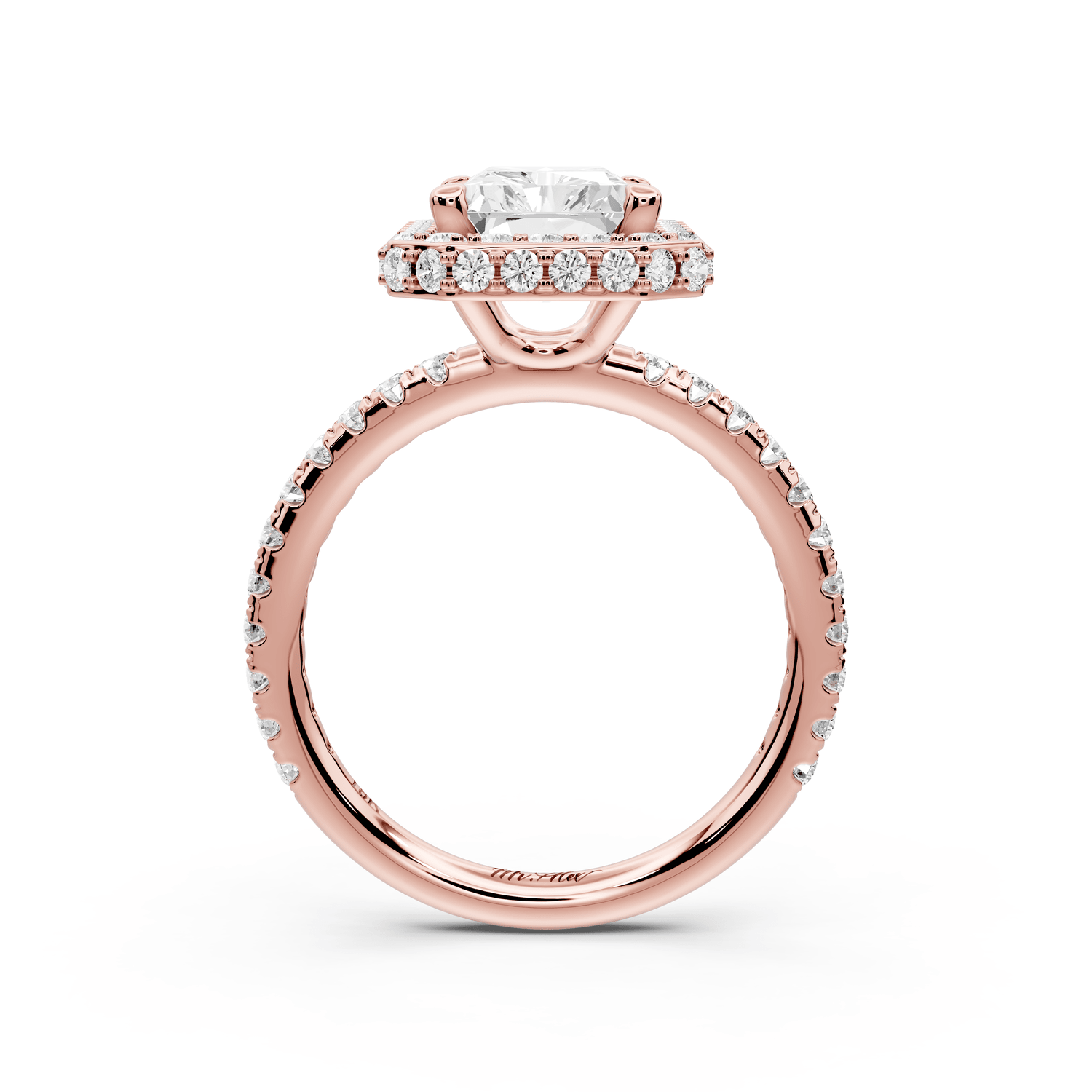 Amelie - 3ct 18k rose gold radiant Diamond with Rollover Halo and Pavé engagement Ring - Mr. Alex Jewelry